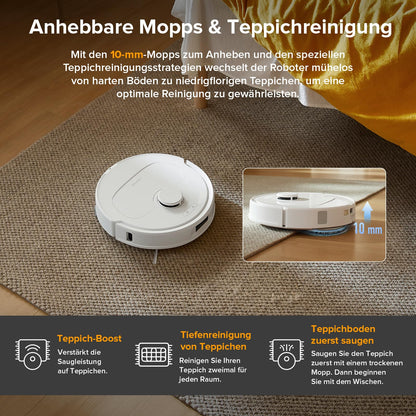 Roborock QV 35A Weiß Saugroboter mit Wischfunktion, 8.000 Pa, Hebarer Mopp, Anti-Verfilzung