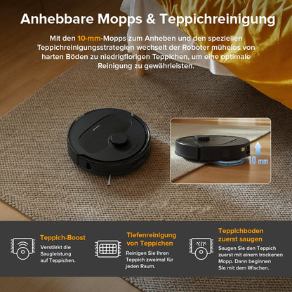 Roborock QV 35A Schwarz Saugroboter mit Wischfunktion, 8.000 Pa, Hebarer Mopp, Anti-Verfilzung