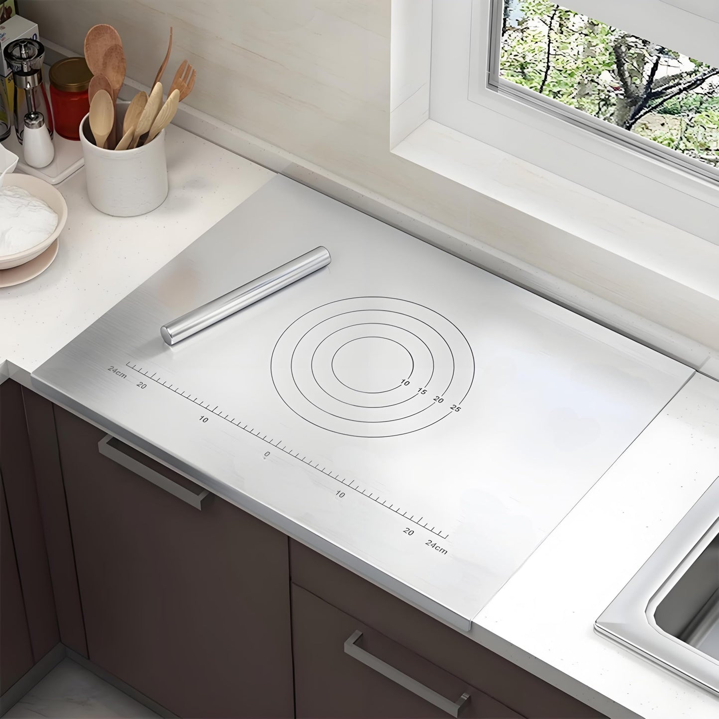 316 Edelstahl Schneidebrett Groß - Frühstücksbrettchen, Küchenbrett Antibakteriell, Zum Kneten, Arbeitsplatte (60 * 58cm)