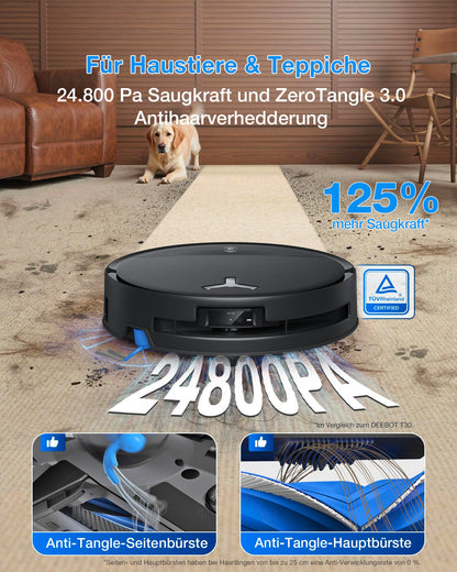 ECOVACS DEEBOT T80S Omni Schwarz Saugroboter mit Wischfunktion, 24.800 Pa, 75°C Heißwasser