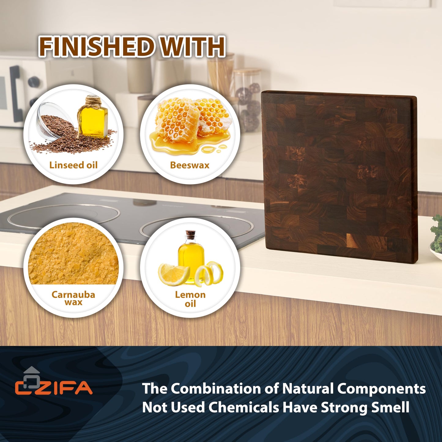 Cozifa Schneidebrett aus Walnussholz 35,6x35,6 cm – Hirnholz-Metzgerblock geölt, Antibakteriell, Groß für Küche & BBQ