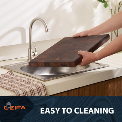 Cozifa Schneidebrett aus Walnussholz 35,6x35,6 cm – Hirnholz-Metzgerblock geölt, Antibakteriell, Groß für Küche & BBQ