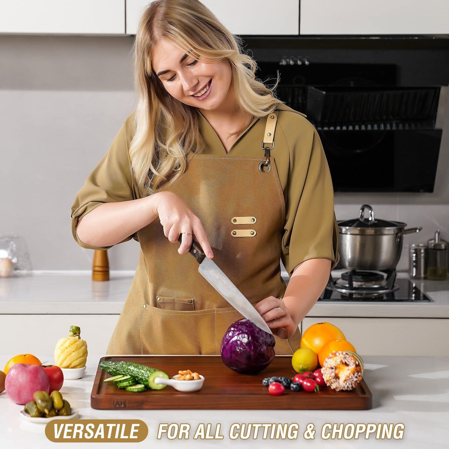 AZRHOM Walnussholz Schneidebrett 45x30 cm – Dickes, Wendbares Küchenbrett mit Saftrille & Antirutschmatten, Metzger-/Servierbrett