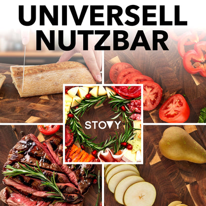 STOVY® Schneidebrett Holz – Stirnholz Schneidebrett aus massivem Akazienholz 40 x 30 x 3cm – Antibakterielles Hirnholz schneidebrett – Akazienholz