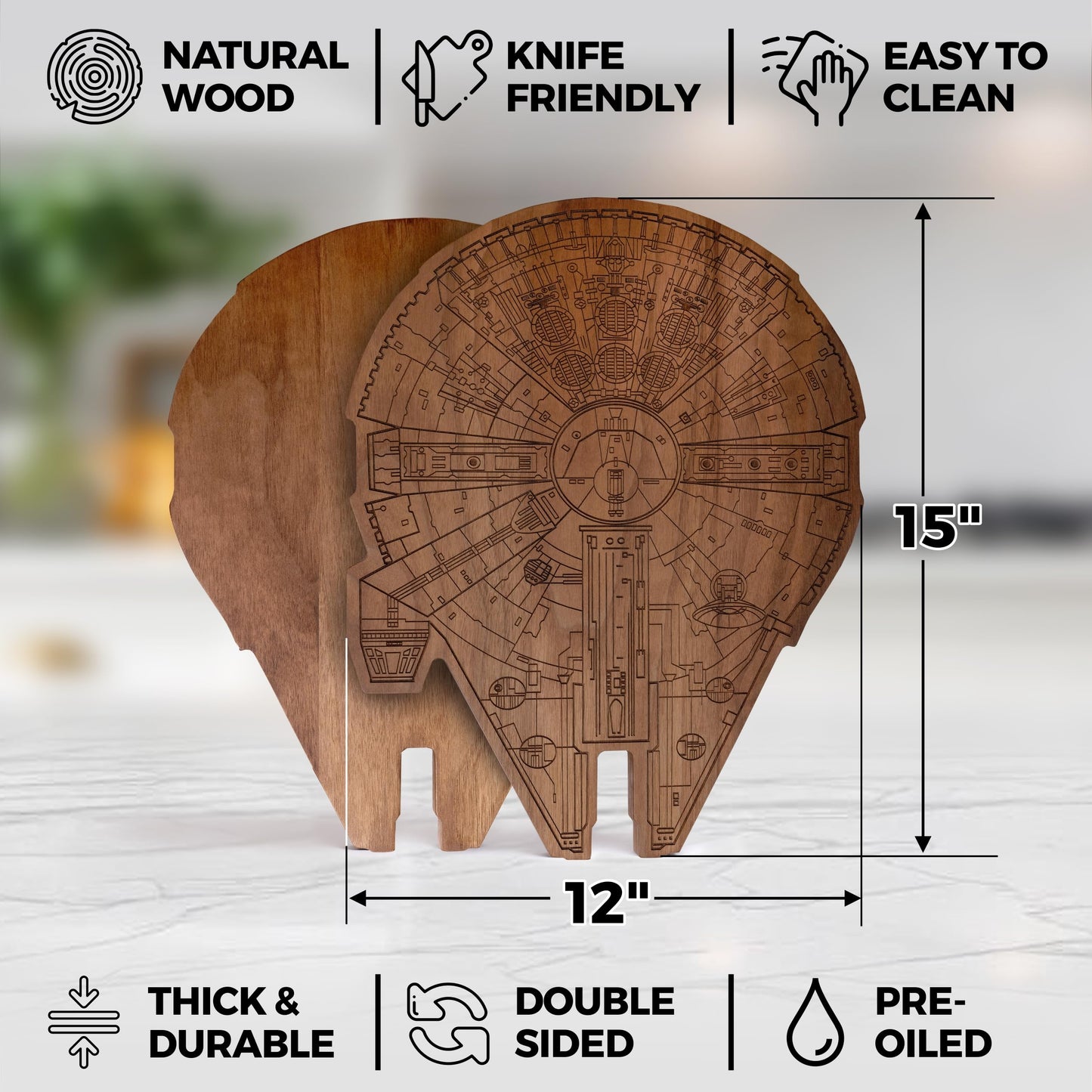 Straga Millennium Falcon Walnuss Schneidebrett – Handgefertigtes Charcuterie- & Cutting Board aus Premium Walnussholz, Geschenk für Weihnachten & Vatertag